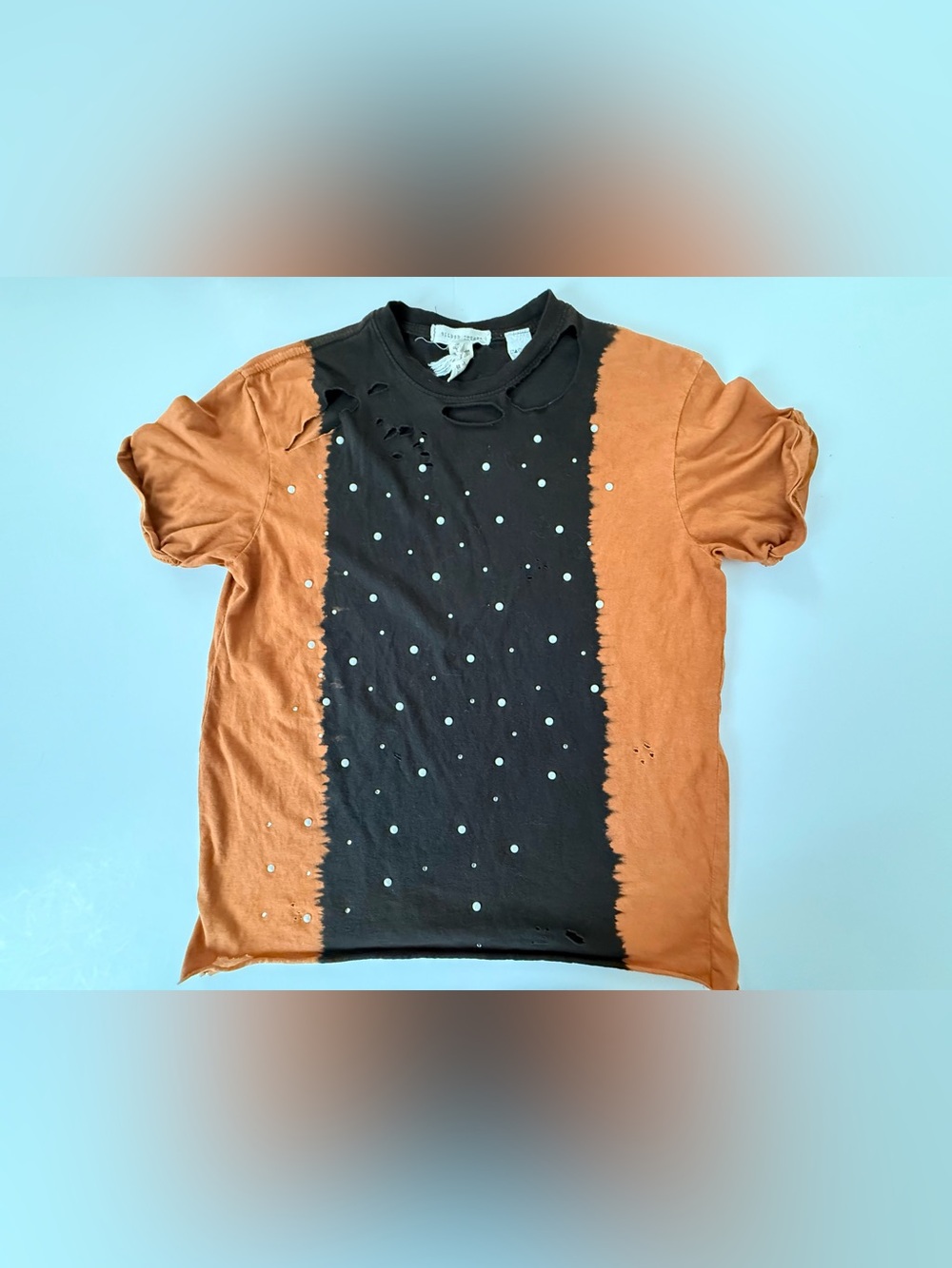 Gilded Intent Black and Rust Orange Studded Distressed Tee